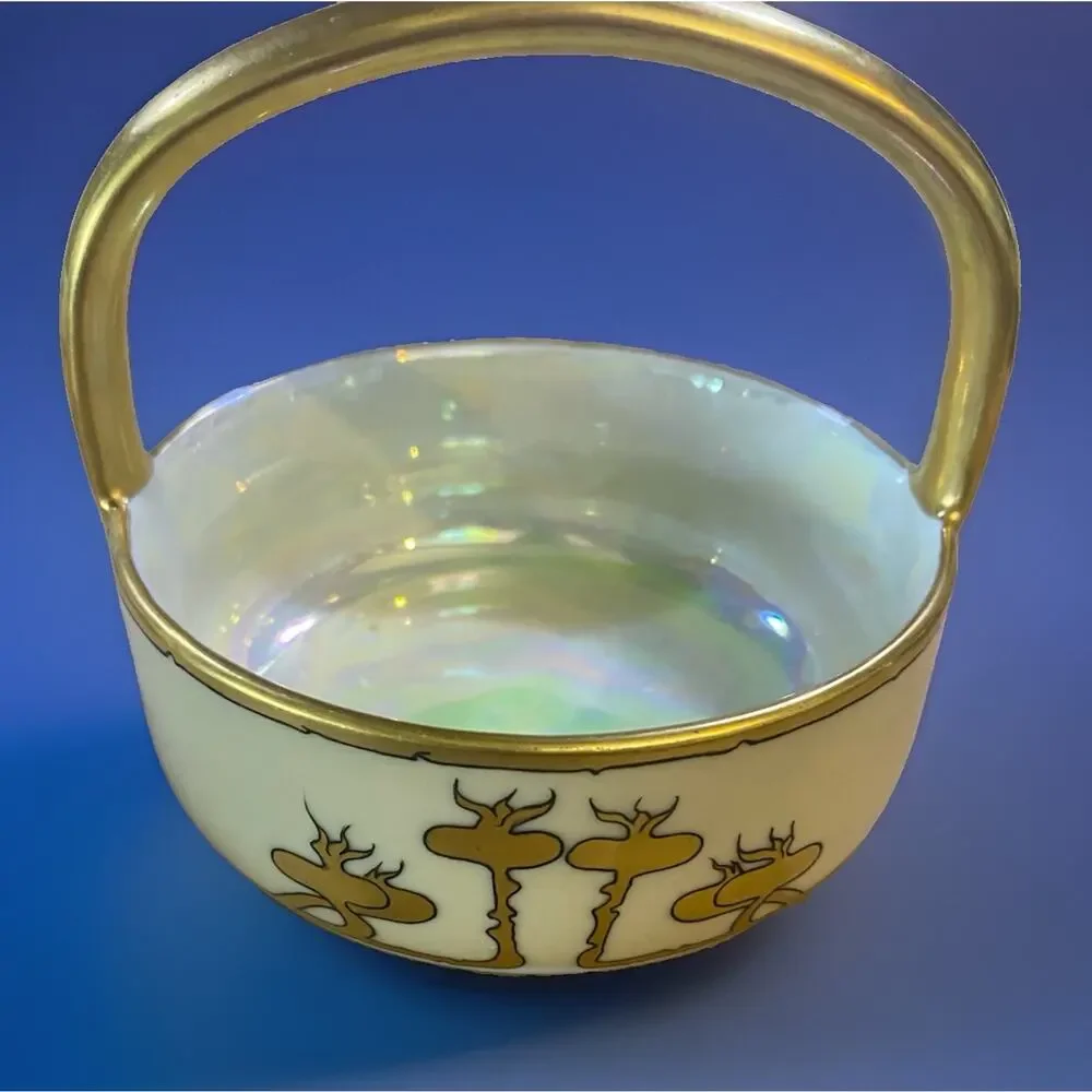 Antique MZ Austria Moritz Zdekauer Gold Fruit Basket Serving Piece N. Foley